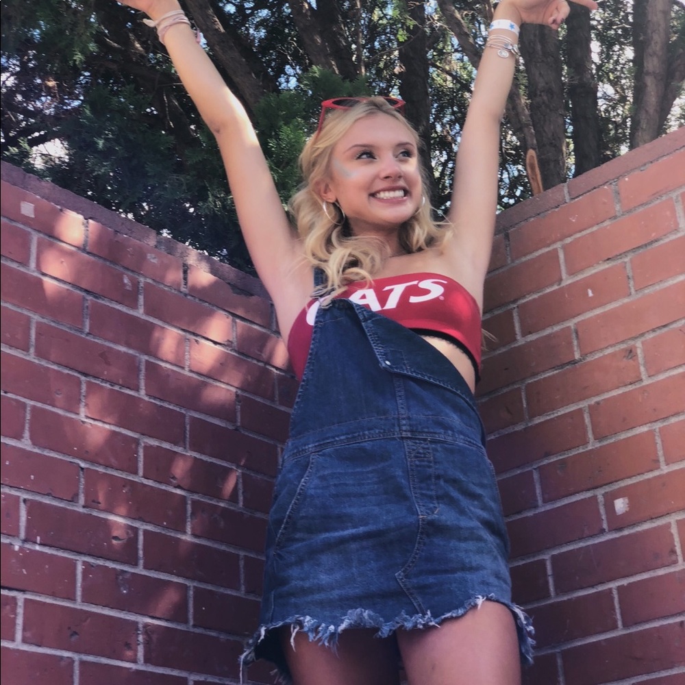 Free people denim overall dress!